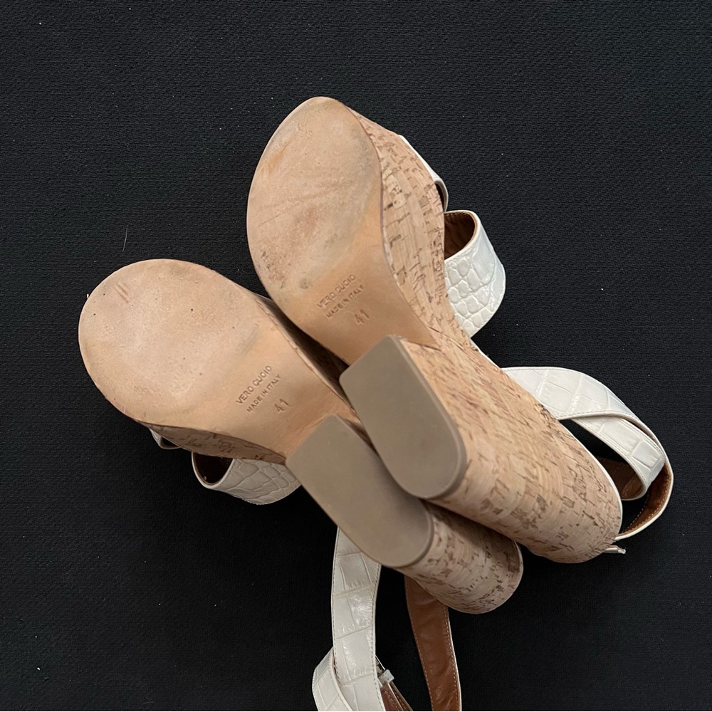 PARIS TEXAS CORK WEDGE PLATFORM WHITE LEATHER SANDALS SZ 41/11 $459 - Picture 5 of 6